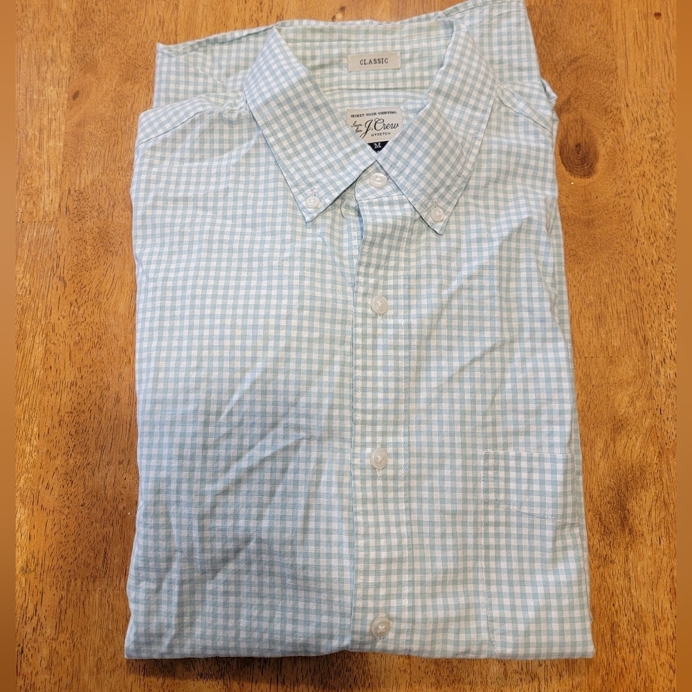 Mens Classic Fit  J. Crew Pastel Green checkerd Dress Shirt Medium